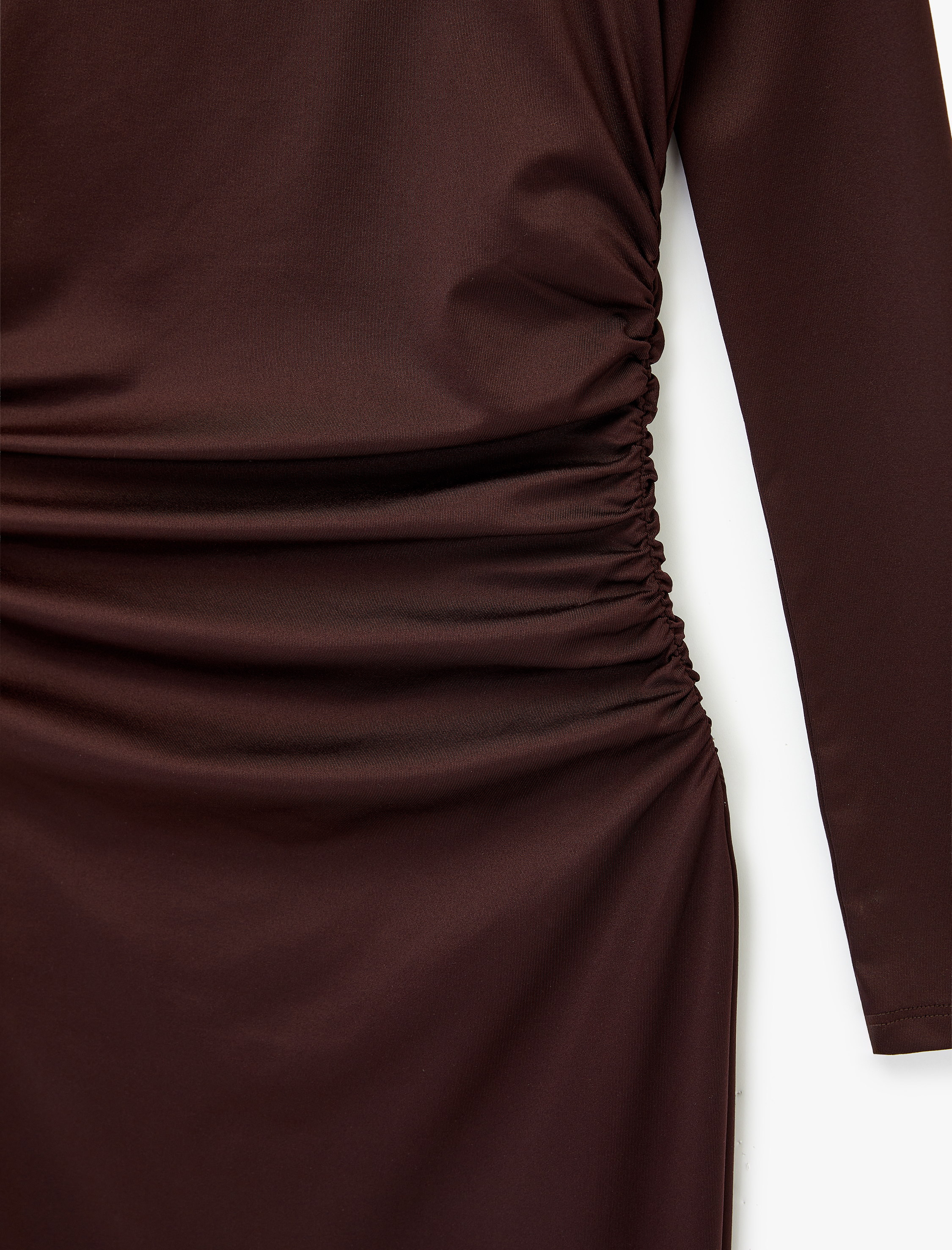   Slim Fit Uzun Kollu Yuvarlak Kayık Yaka Drape Detaylı Kalem Elbise