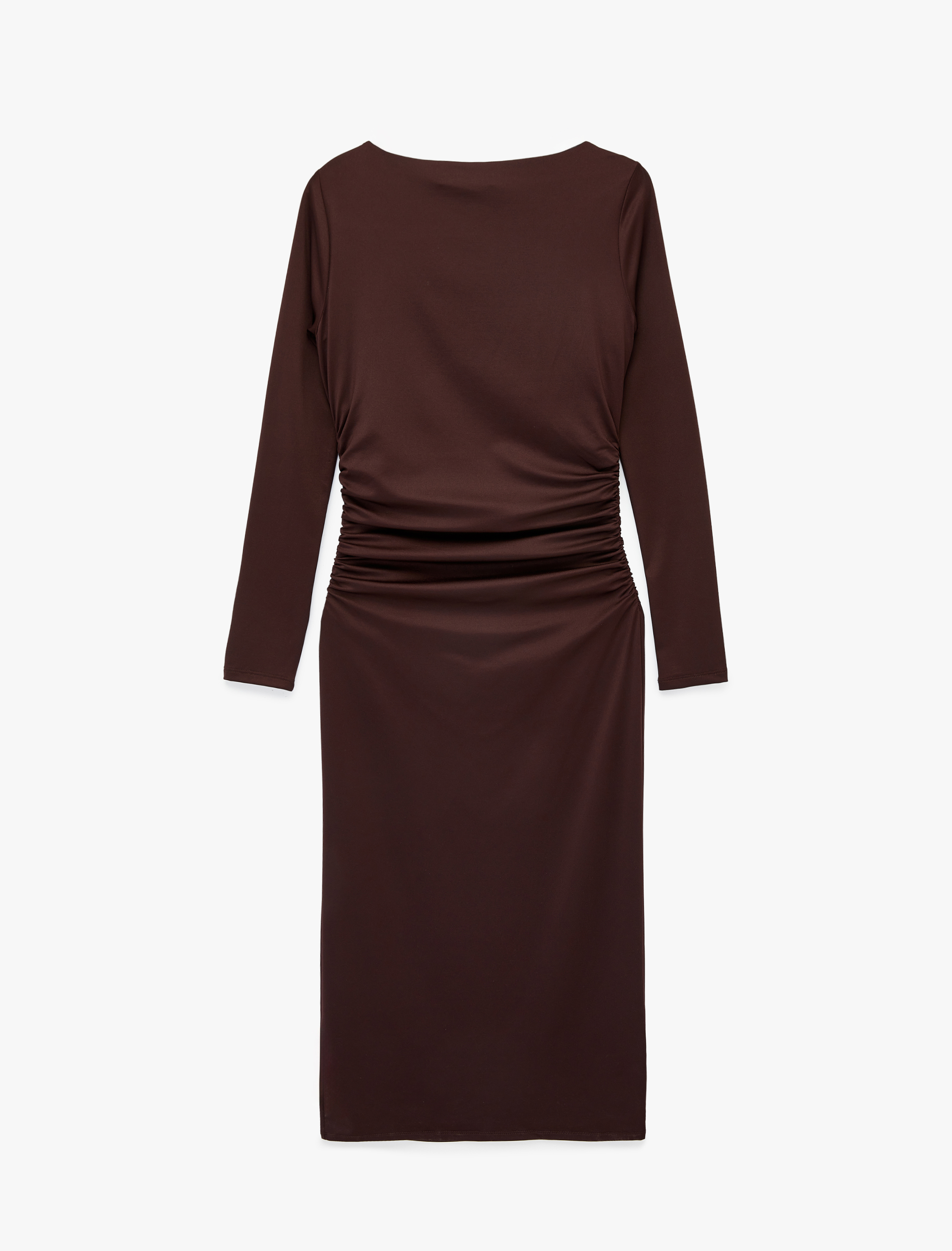   Slim Fit Uzun Kollu Yuvarlak Kayık Yaka Drape Detaylı Kalem Elbise