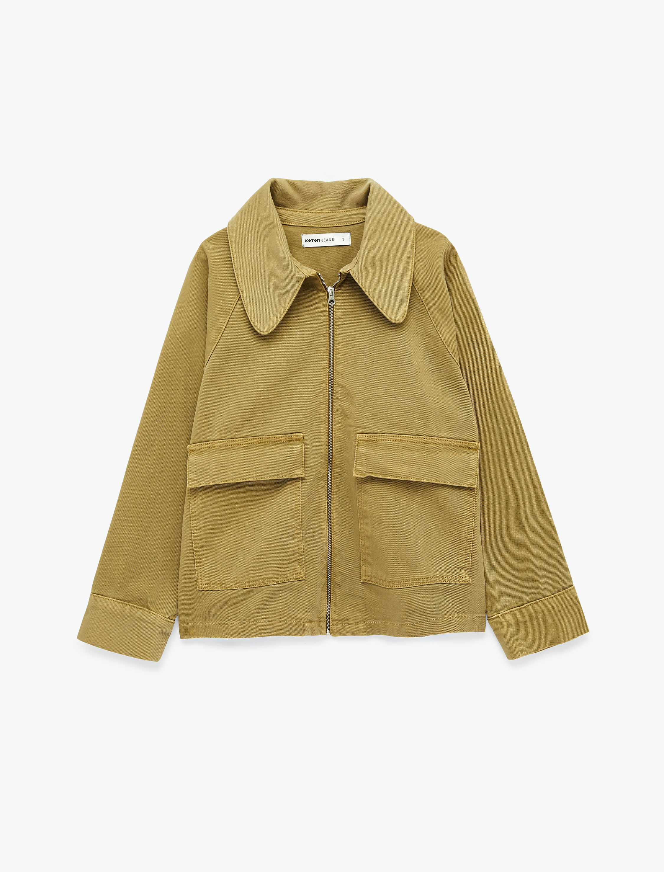   Klasik Yaka Fermuarlı Cep Detaylı Pamuklu Denim Ceket