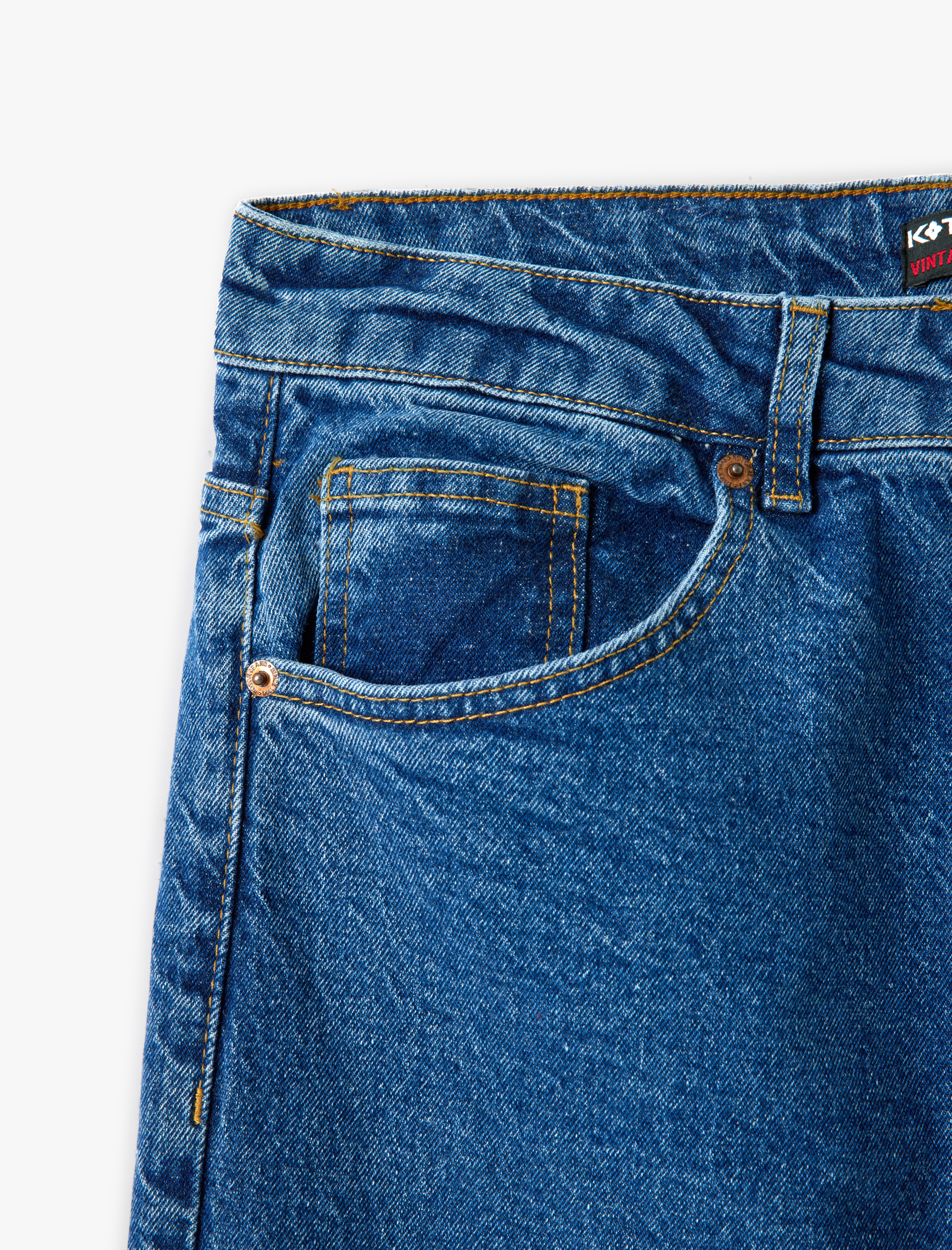   Normal Bel Pamuklu Vintage Straight Jean Pantolon
