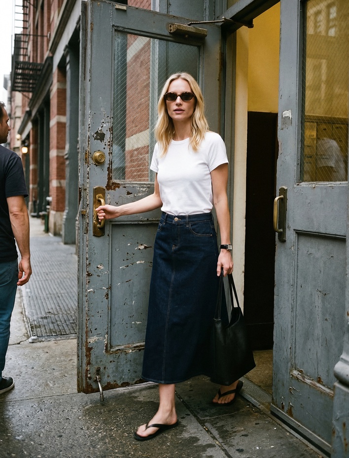  Pamuklu Düğmeli Volanlı Uzun Denim Etek