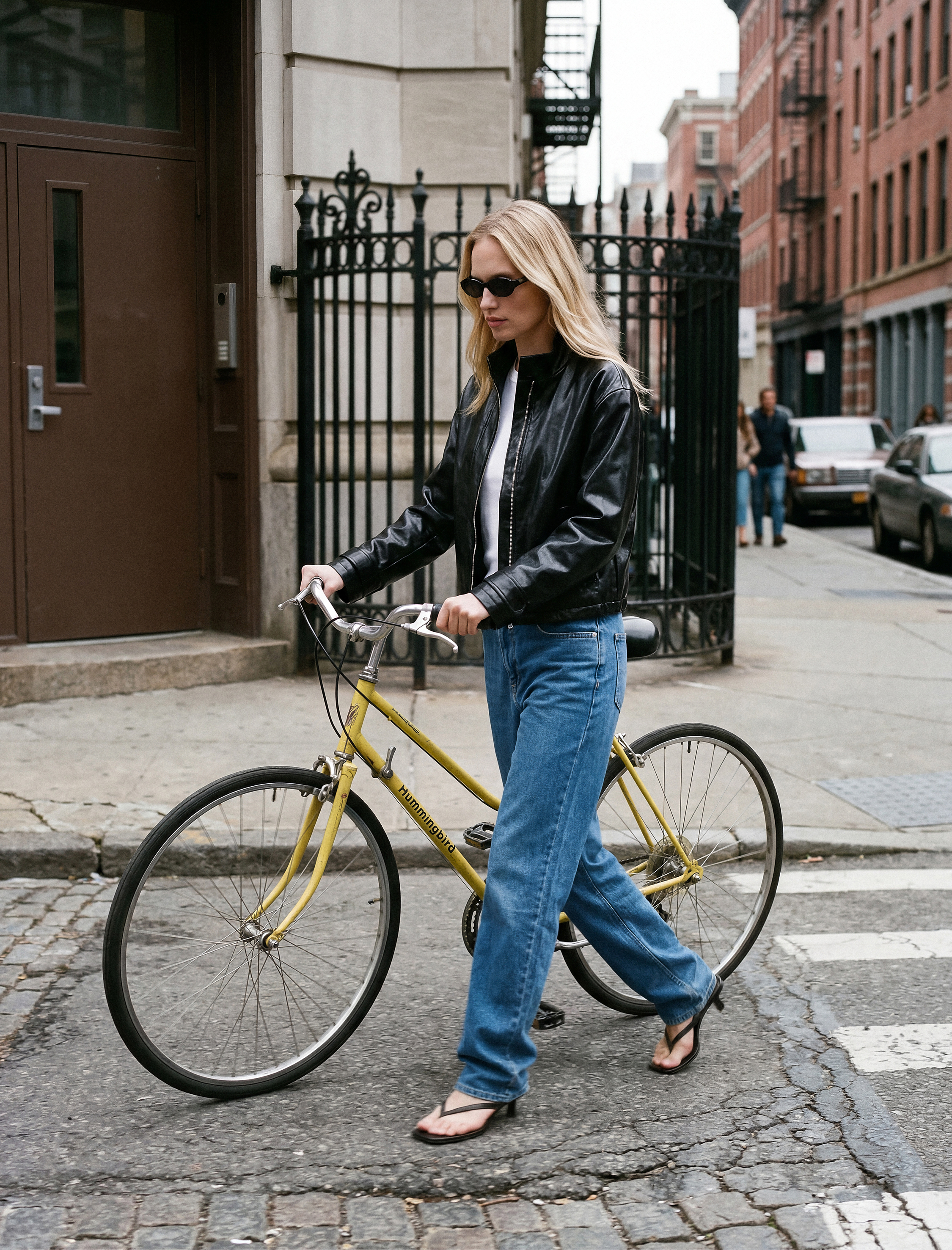   Uzun Kollu Fermuarlı Cepli Dik Yaka Suni Deri Crop Ceket