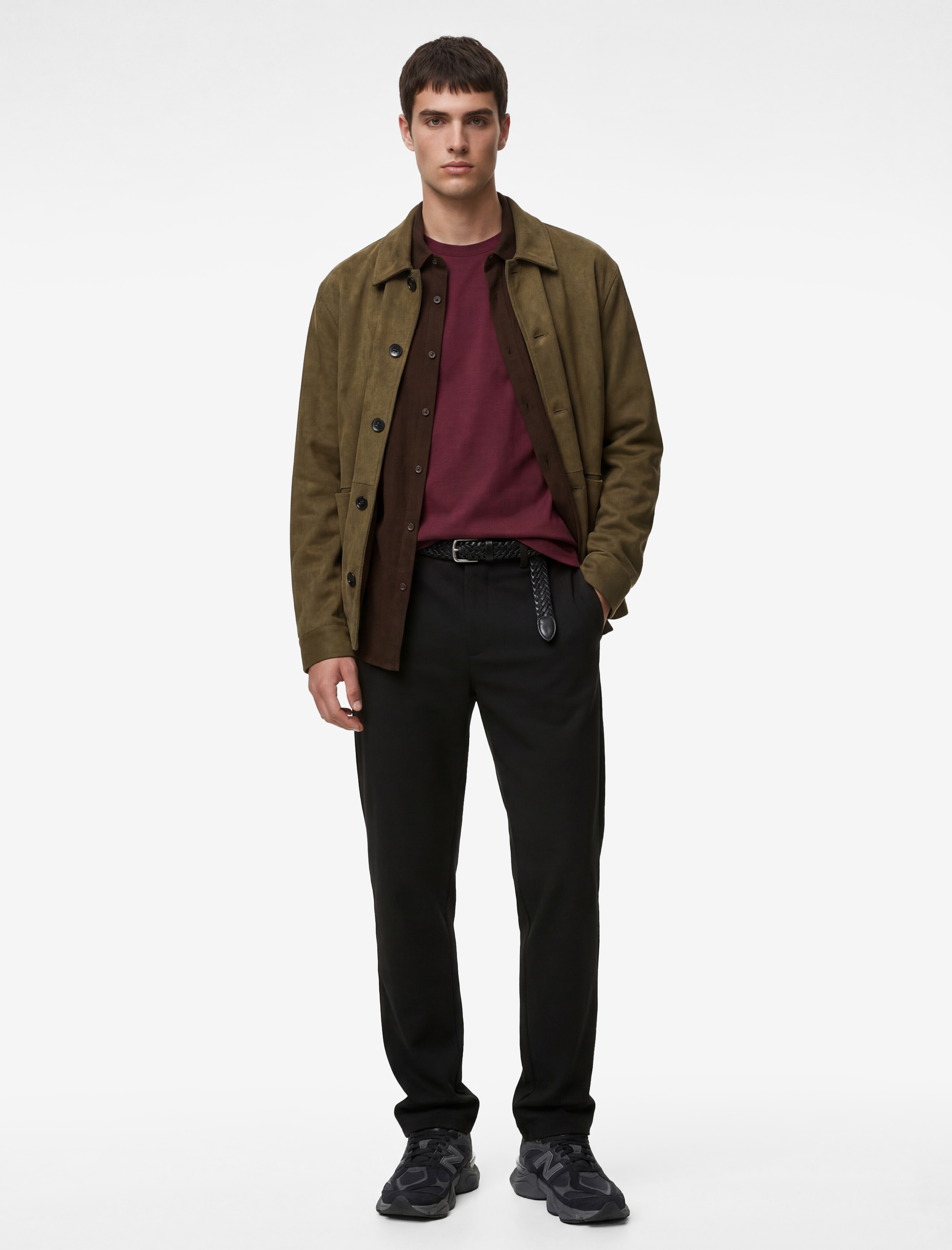   Uzun Kollu Gömlek Yaka Cepli Düğmeli Suni Süet Ceket