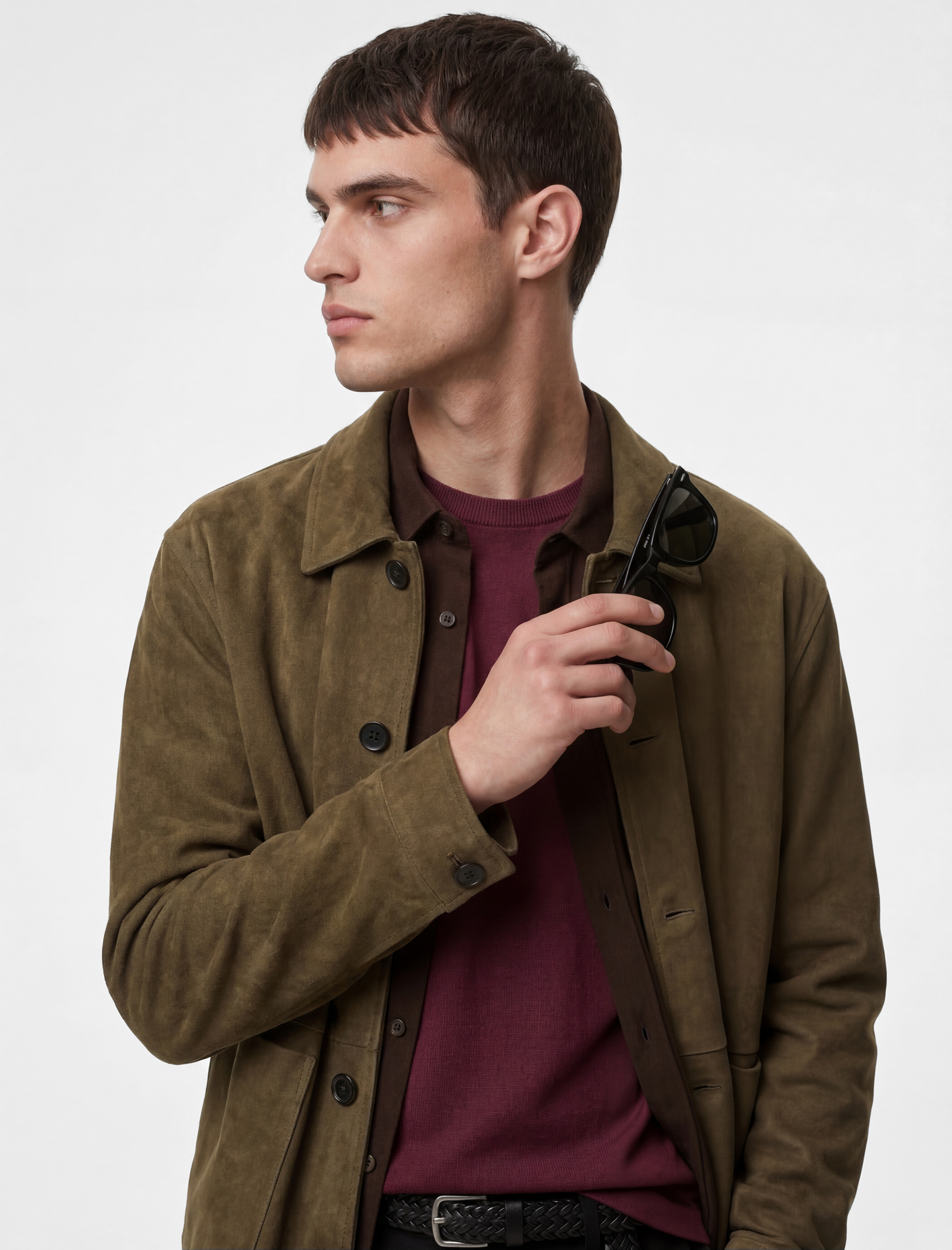   Uzun Kollu Gömlek Yaka Cepli Düğmeli Suni Süet Ceket