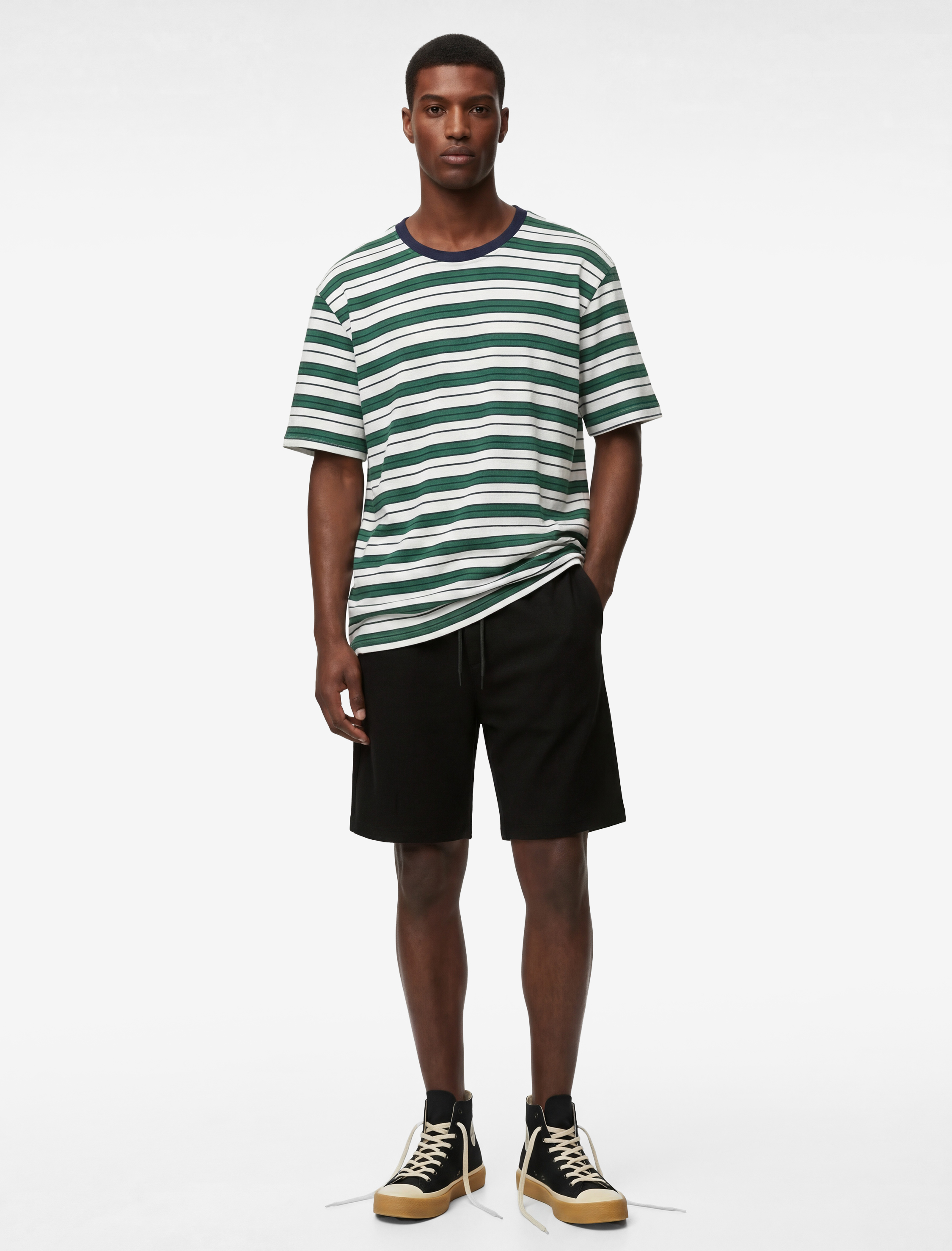 Regular Fit Kısa Kollu Bisiklet Yaka Pamuklu Çizgili Tişört