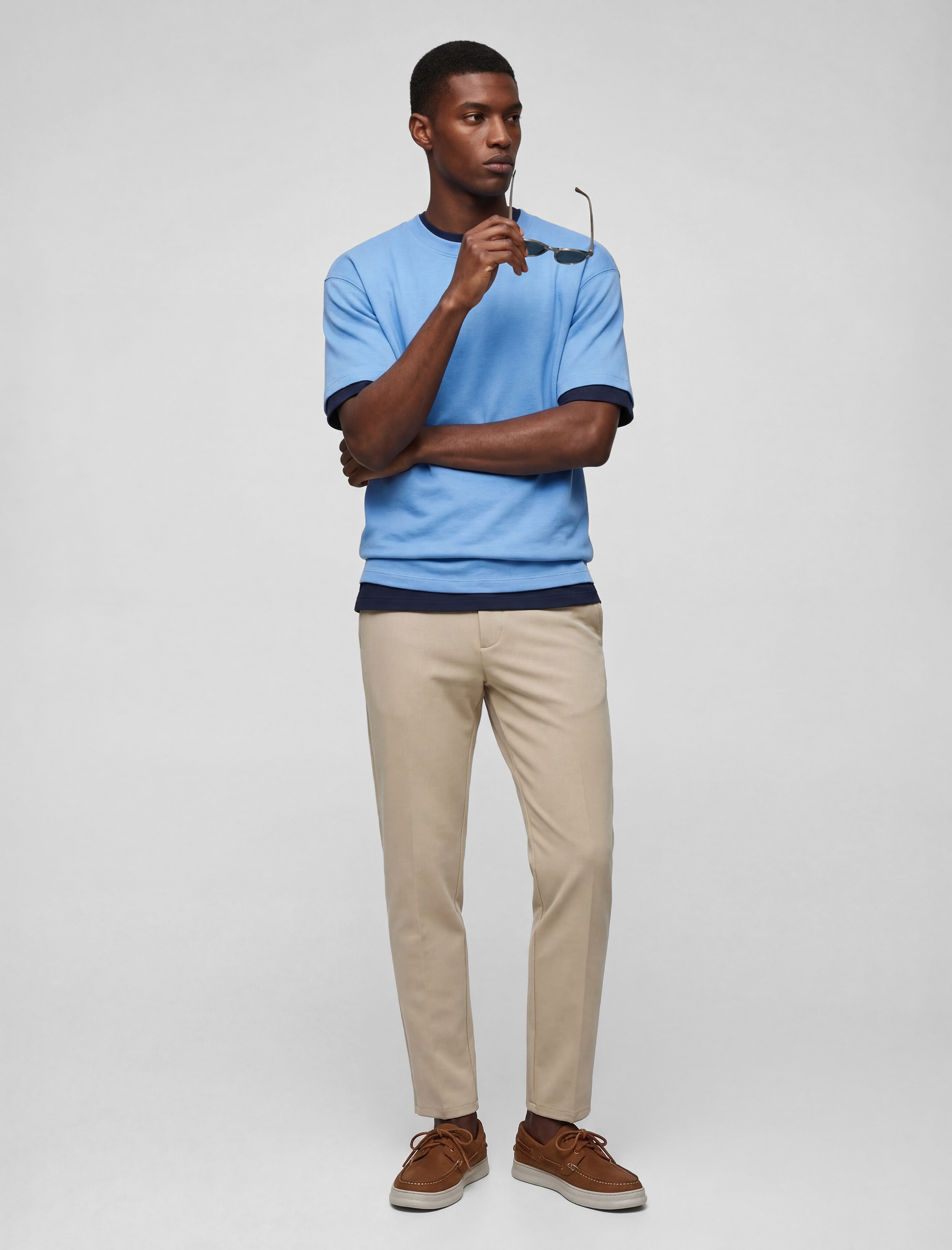   Kısa Kollu Pamuklu Tok Kumaş Bisiklet Yaka Oversize Basic Tişört