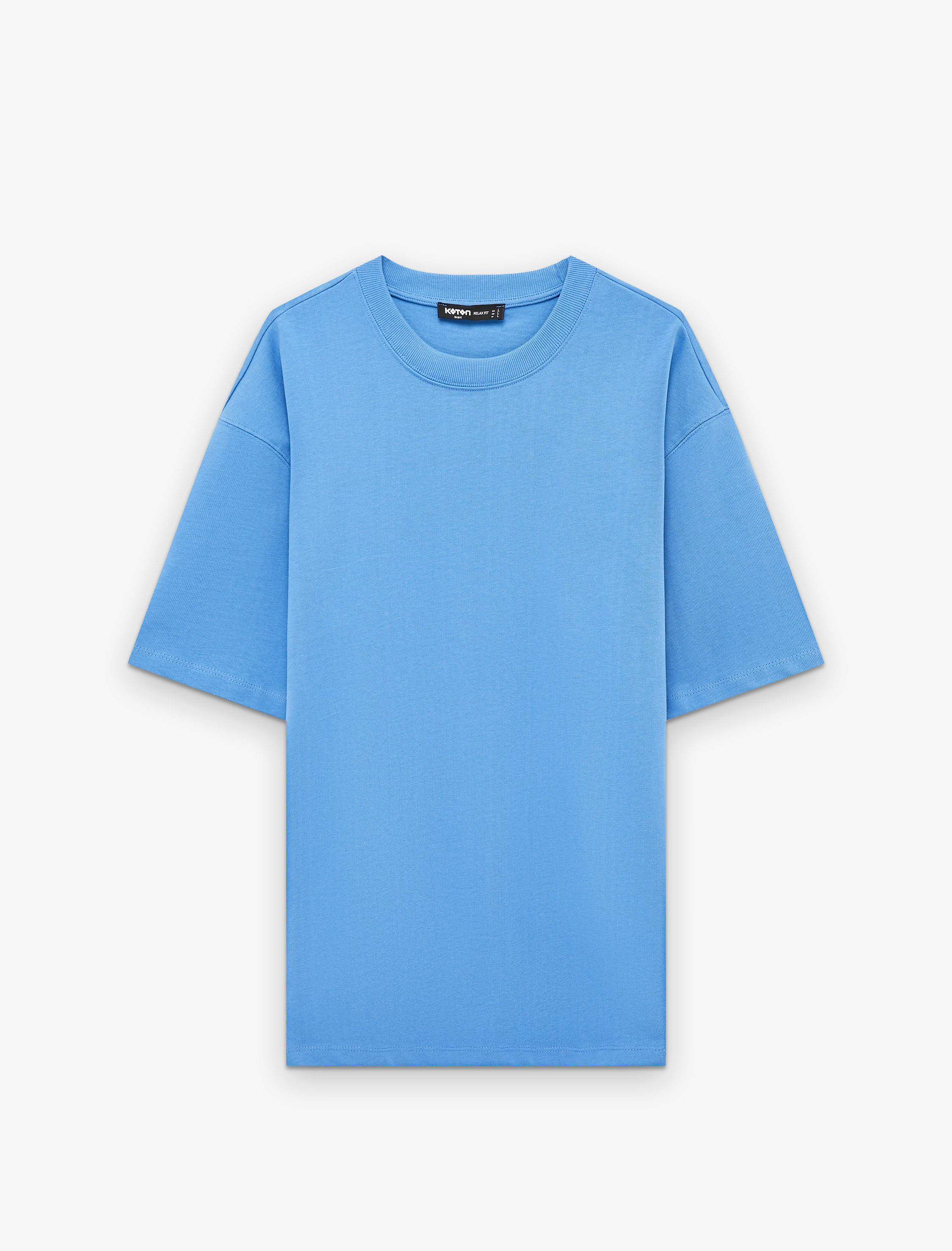   Kısa Kollu Pamuklu Tok Kumaş Bisiklet Yaka Oversize Basic Tişört