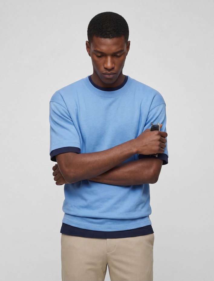  Kısa Kollu Pamuklu Tok Kumaş Bisiklet Yaka Oversize Basic Tişört