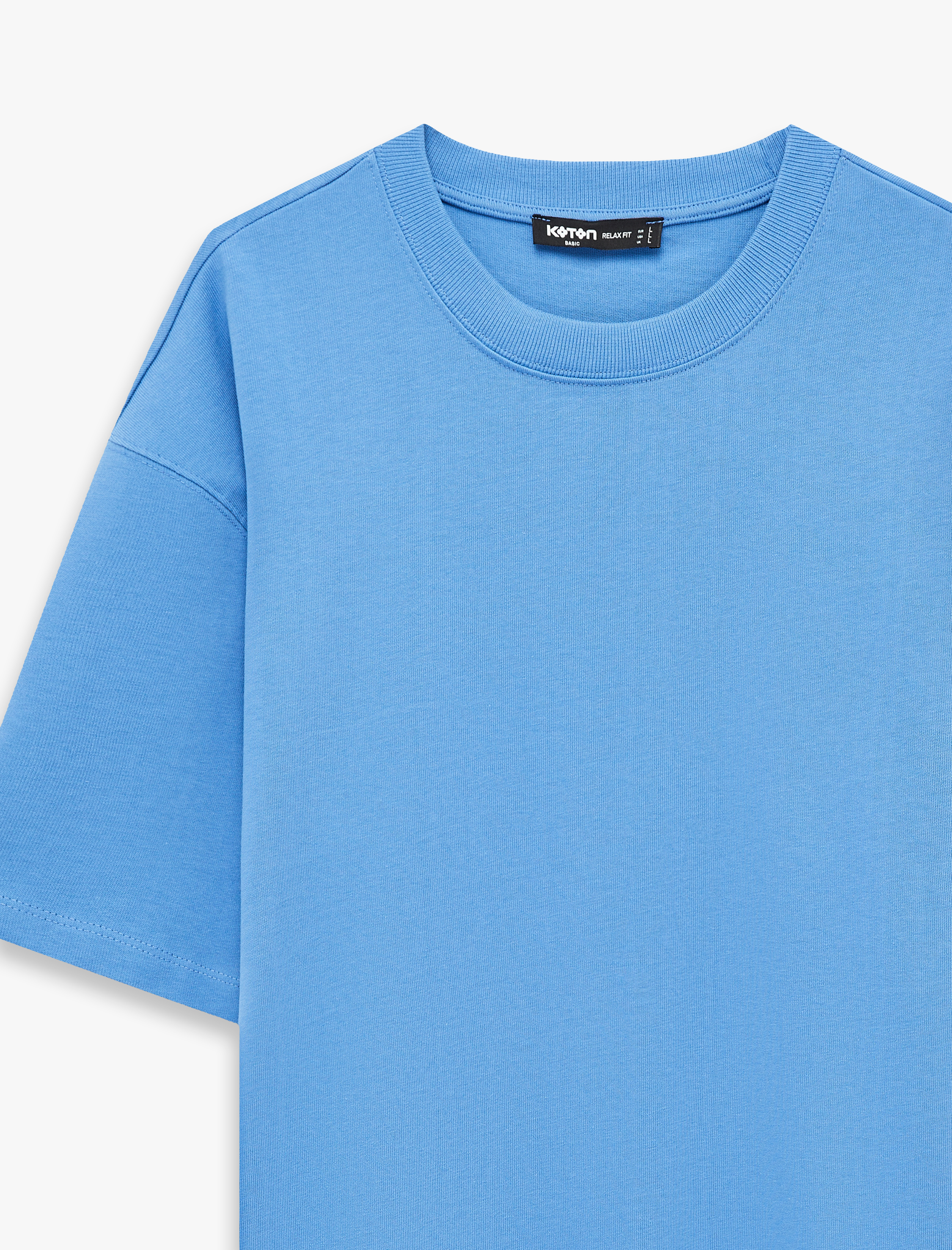   Kısa Kollu Pamuklu Tok Kumaş Bisiklet Yaka Oversize Basic Tişört