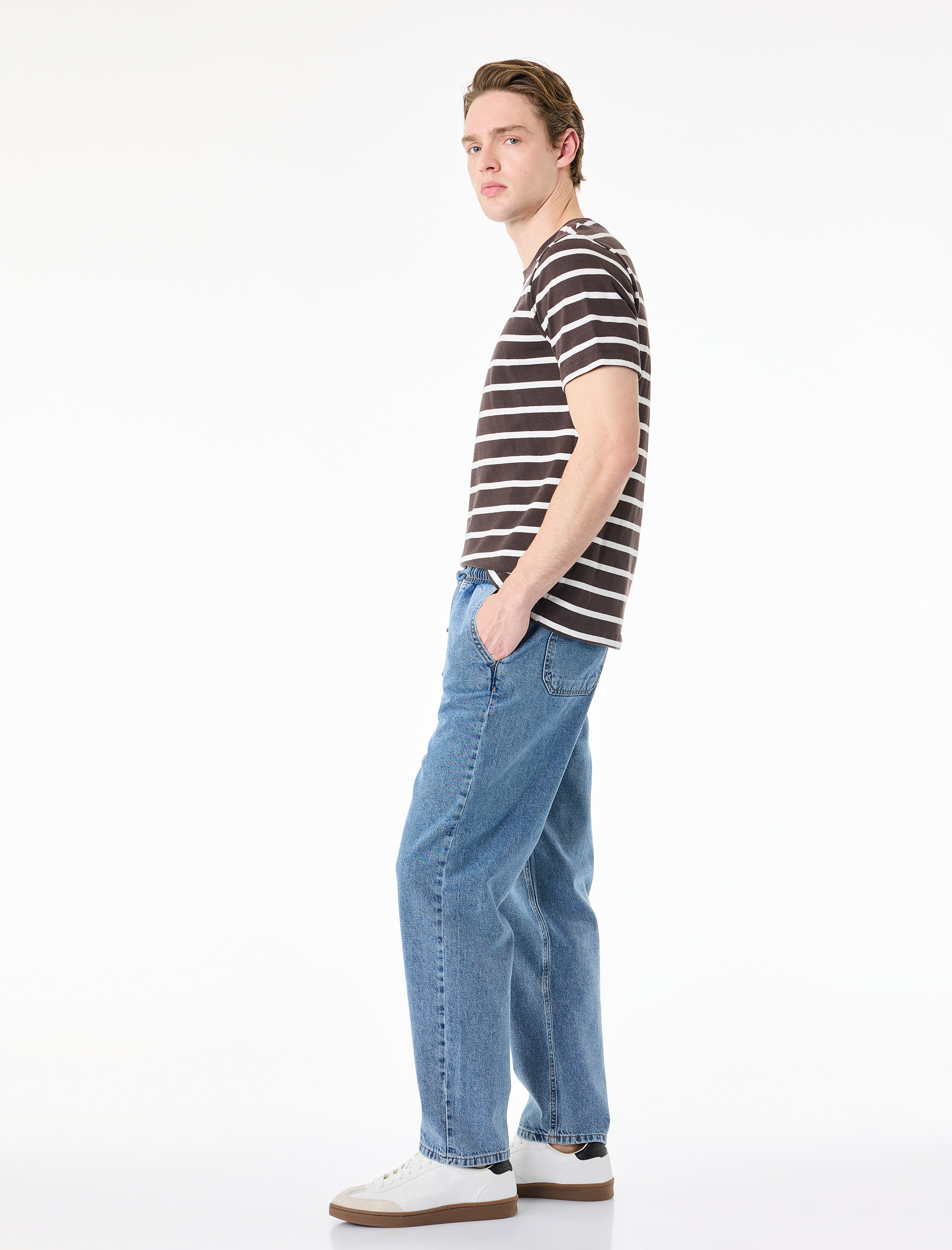   Pamuklu Cepli Beli Bağcıklı Jogger Jean Pantolon