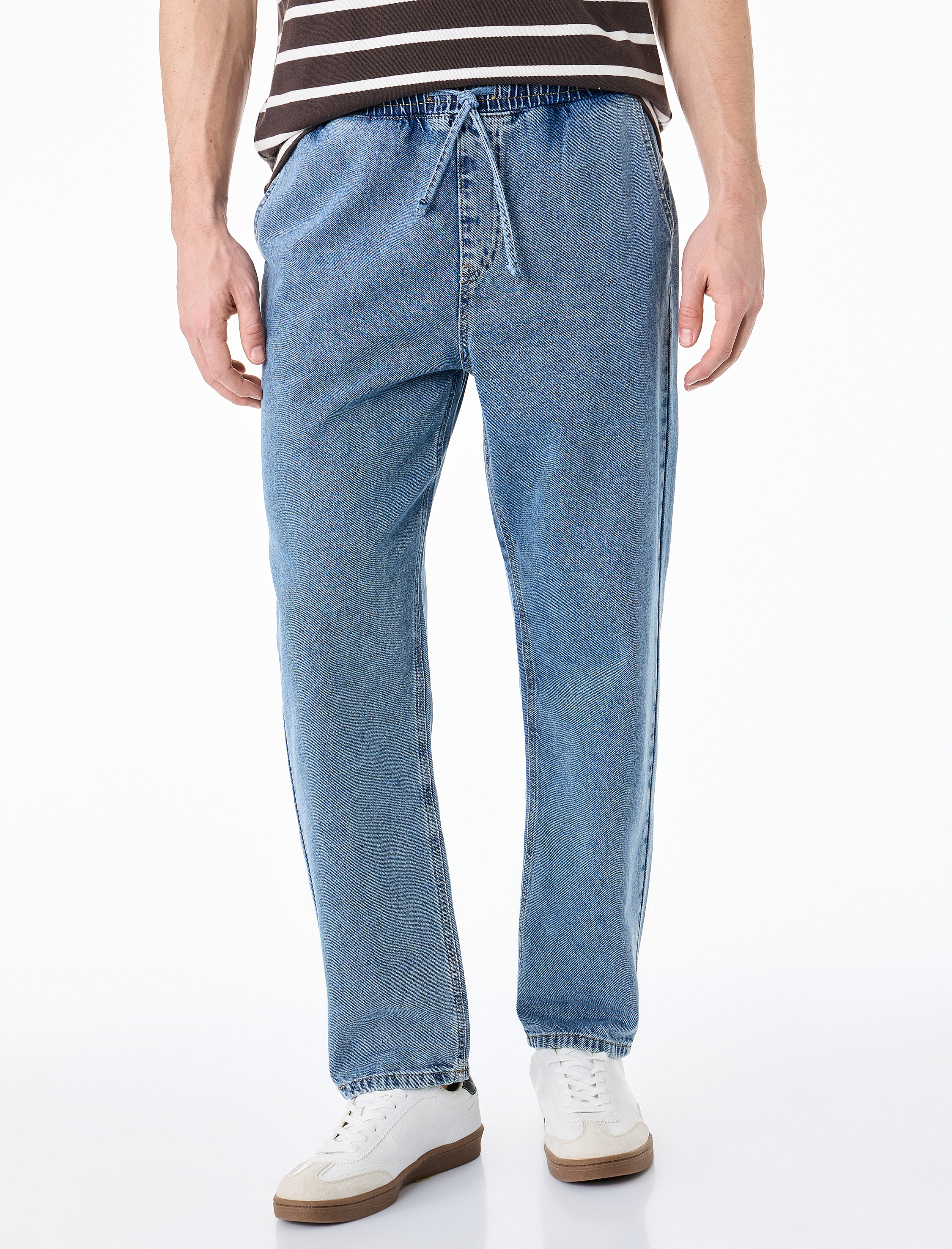   Pamuklu Cepli Beli Bağcıklı Jogger Jean Pantolon