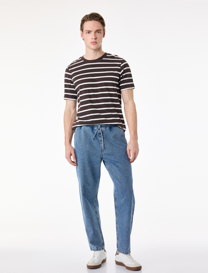  Pamuklu Cepli Beli Bağcıklı Jogger Jean Pantolon