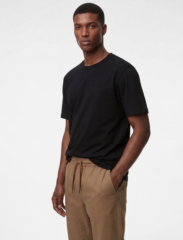  Viskon Cep Detaylı Duble Paça Beli Bağcıklı Pantolon