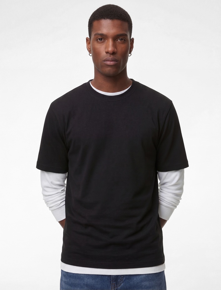  Regular Fit Bisiklet Yaka Pamuklu Basic Kısa Kollu Tişört