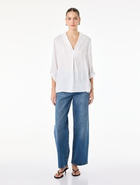 Aerobin Devrik Kaçık Yaka 3/4 Kol Saten Bluz