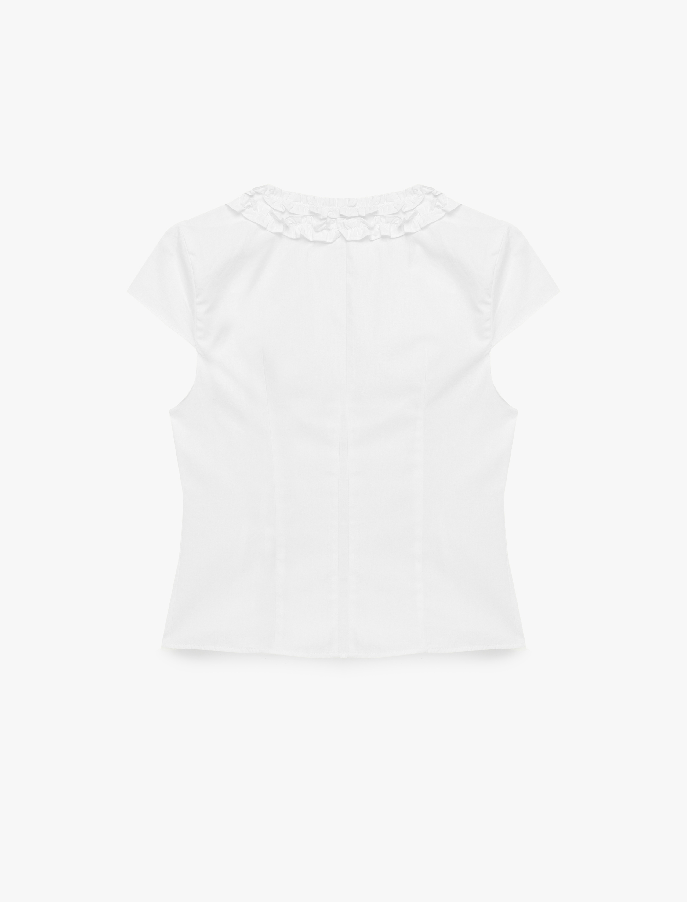 Pamuklu Slim Fit Kap Kol V Yaka Fırfırlı Poplin Gömlek - Görsel 4