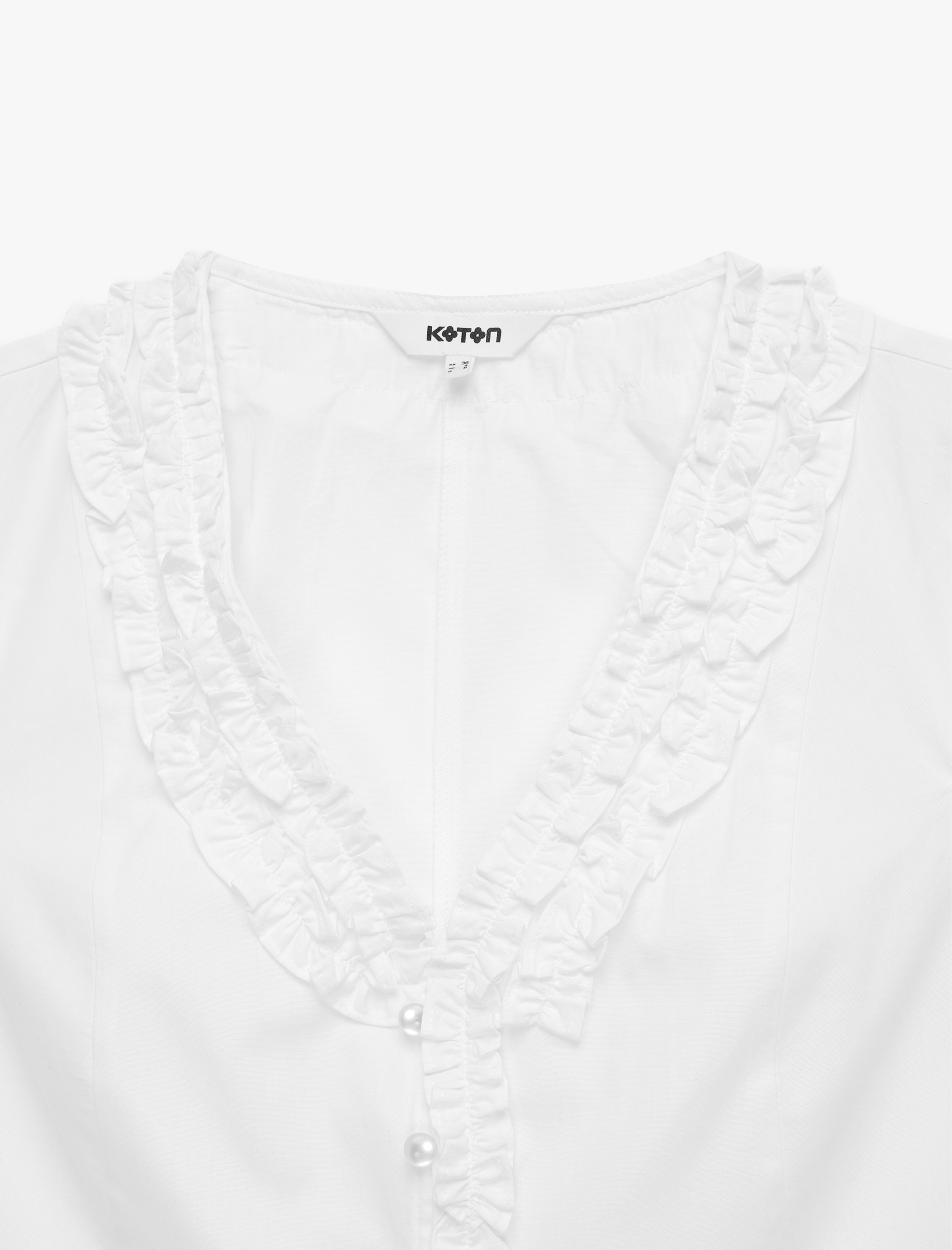 Pamuklu Slim Fit Kap Kol V Yaka Fırfırlı Poplin Gömlek - Görsel 5