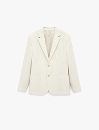 Uzun Kollu Viskon Karışımlı Cepli Düğmeli Mono Yaka Slim Fit Blazer Ceket