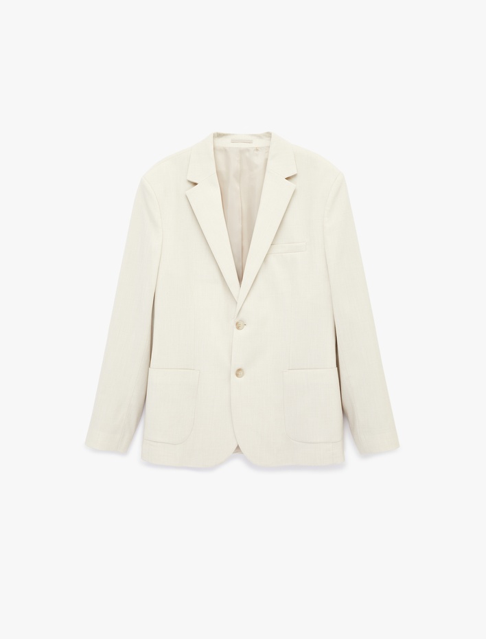  Uzun Kollu Viskon Karışımlı Cepli Düğmeli Mono Yaka Slim Fit Blazer Ceket