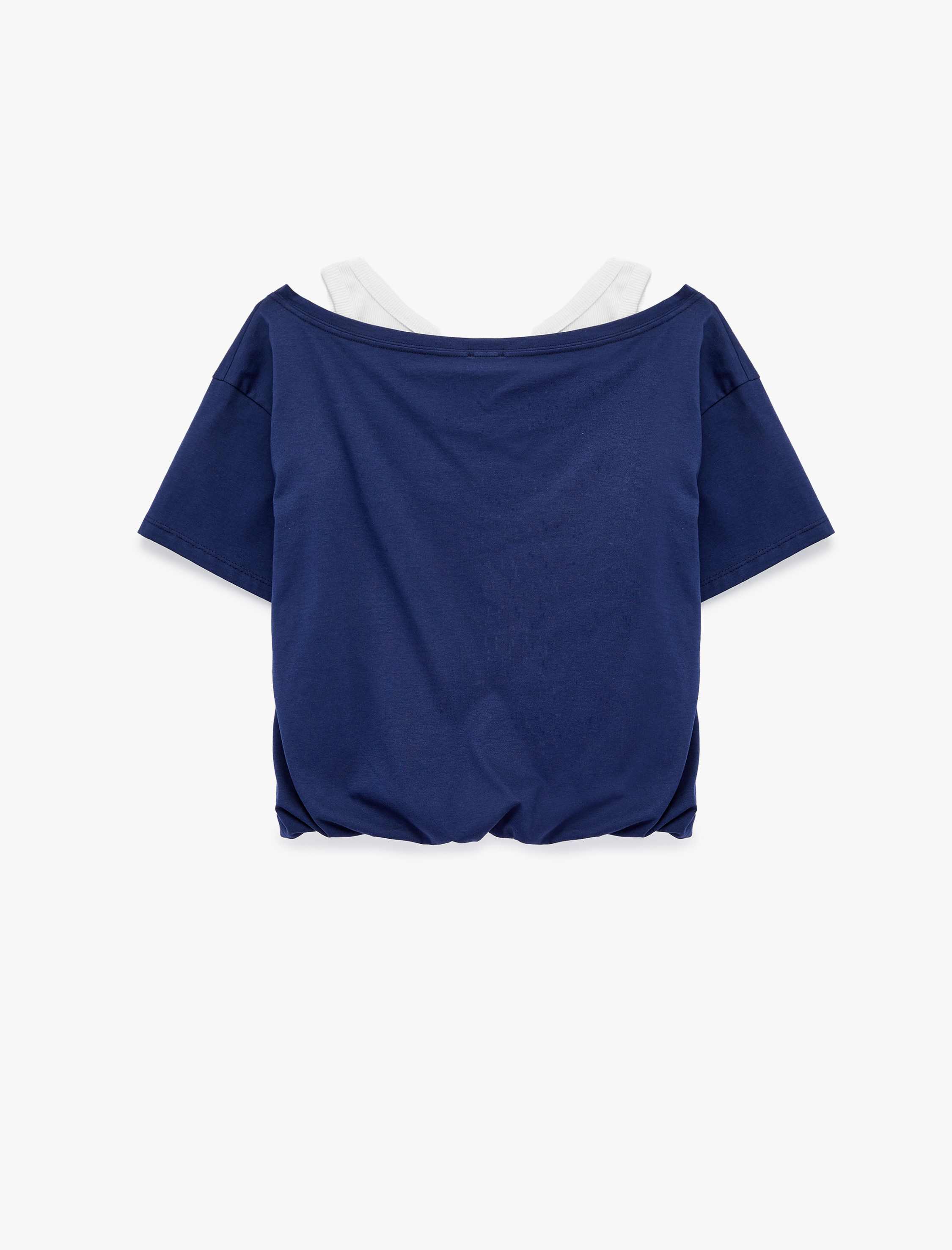   Rahat Kalıp Atlet Detaylı Omzu Açık Kısa Kollu Crop Baskılı Tişört