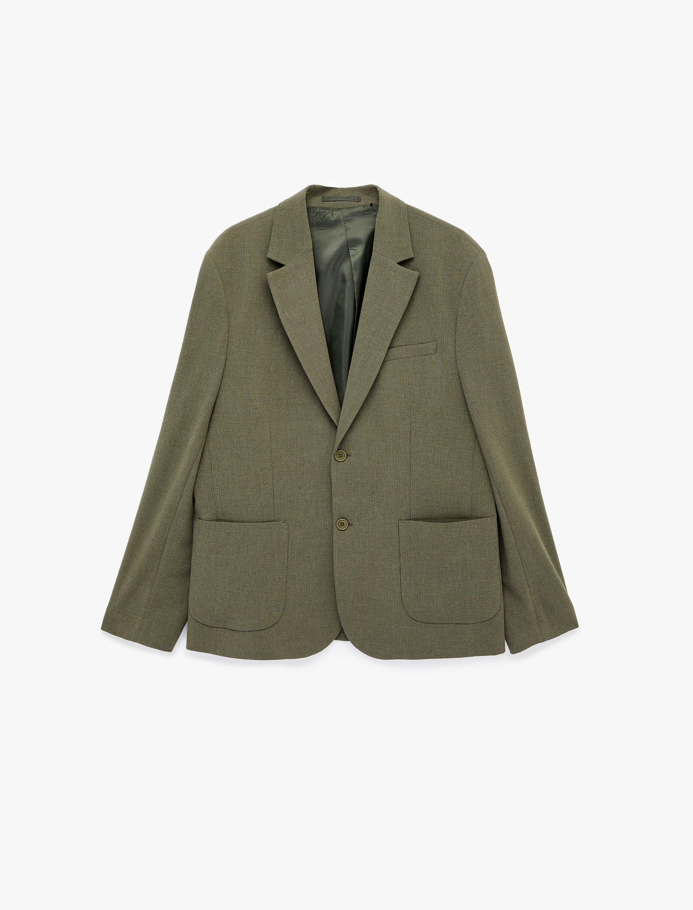   Regular Fit Uzun Kollu Cepli Düğmeli Gömlek Yaka Blazer Ceket