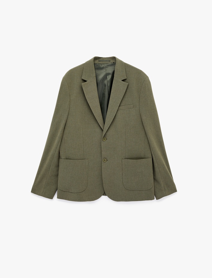  Regular Fit Uzun Kollu Cepli Düğmeli Gömlek Yaka Blazer Ceket