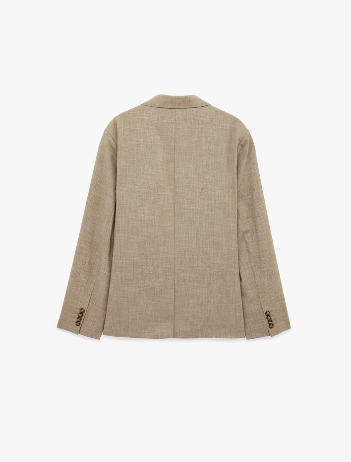  Uzun Kollu Viskon Karışımlı Cepli Düğmeli Mono Yaka Slim Fit Blazer Ceket