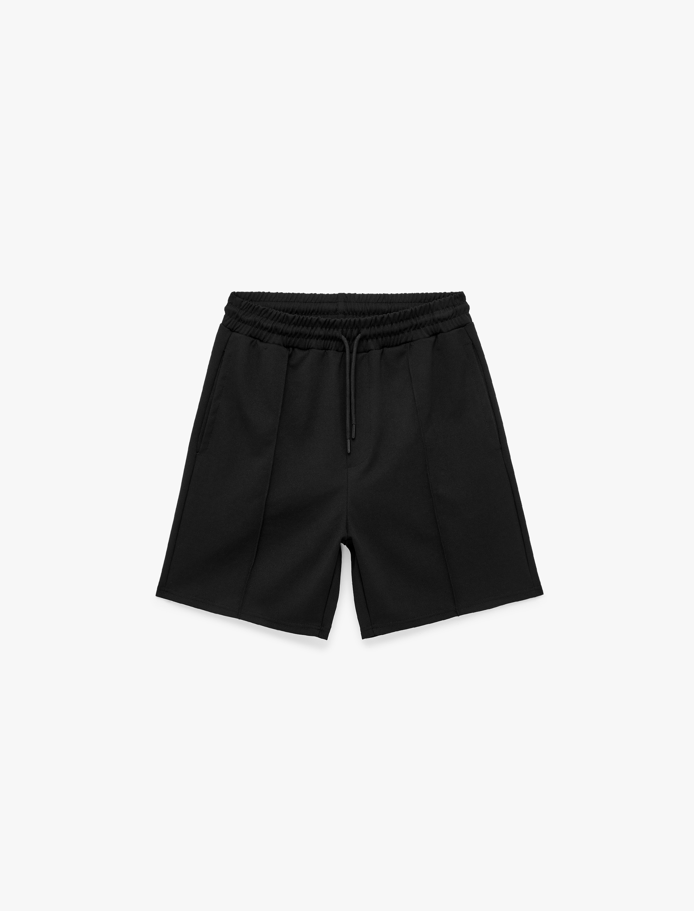   Rahat Kalıp Scuba Kumaş Cepli Nervürlü Beli Bağcıklı Yüksek Bel Spor Şort