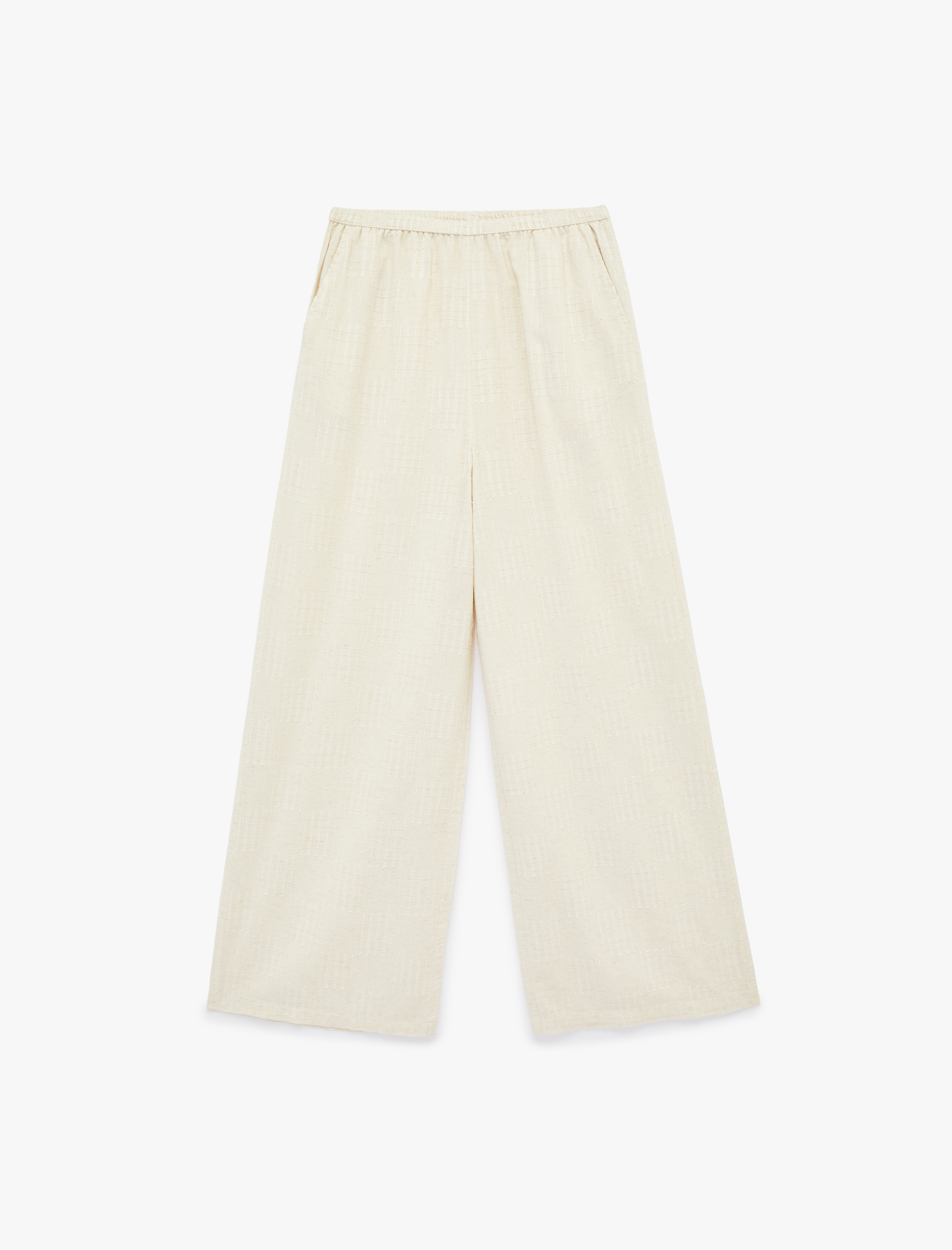   Keten Karışımlı Cepli Dokulu Geniş Paça Pantolon