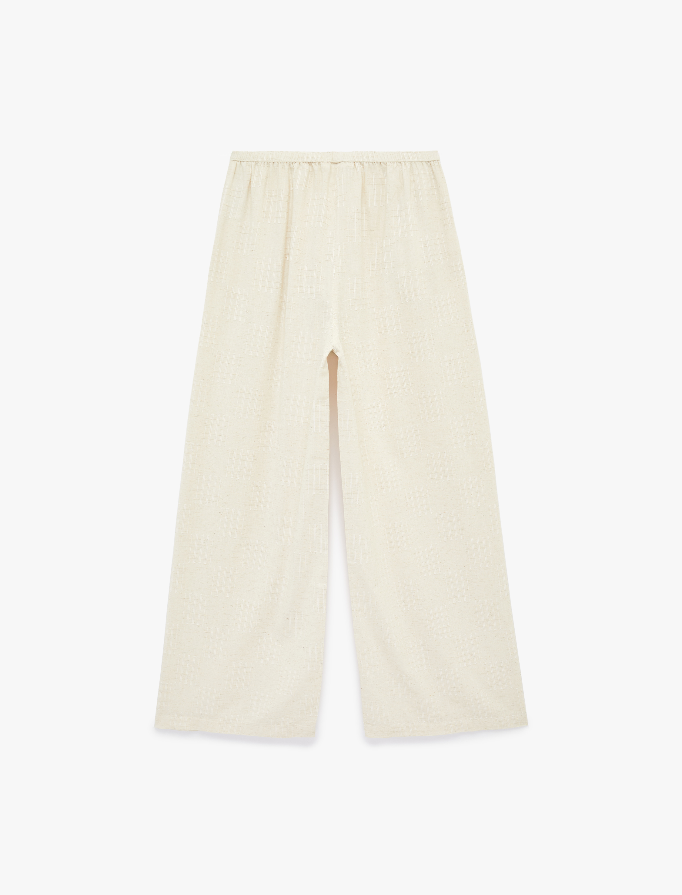   Keten Karışımlı Cepli Dokulu Geniş Paça Pantolon