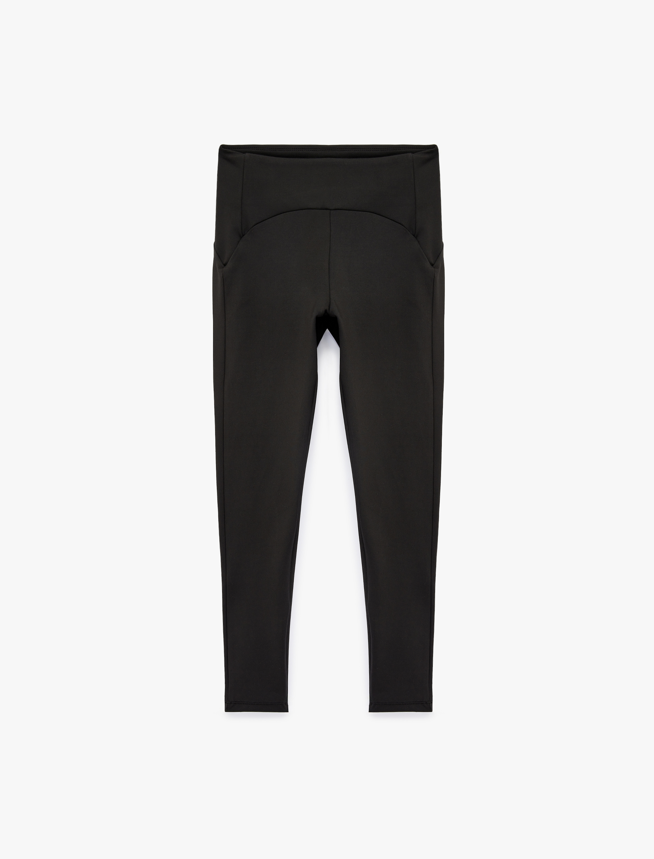   Yüksek Bel Slim Fit Dikiş Detaylı İnterlok Spor Tayt