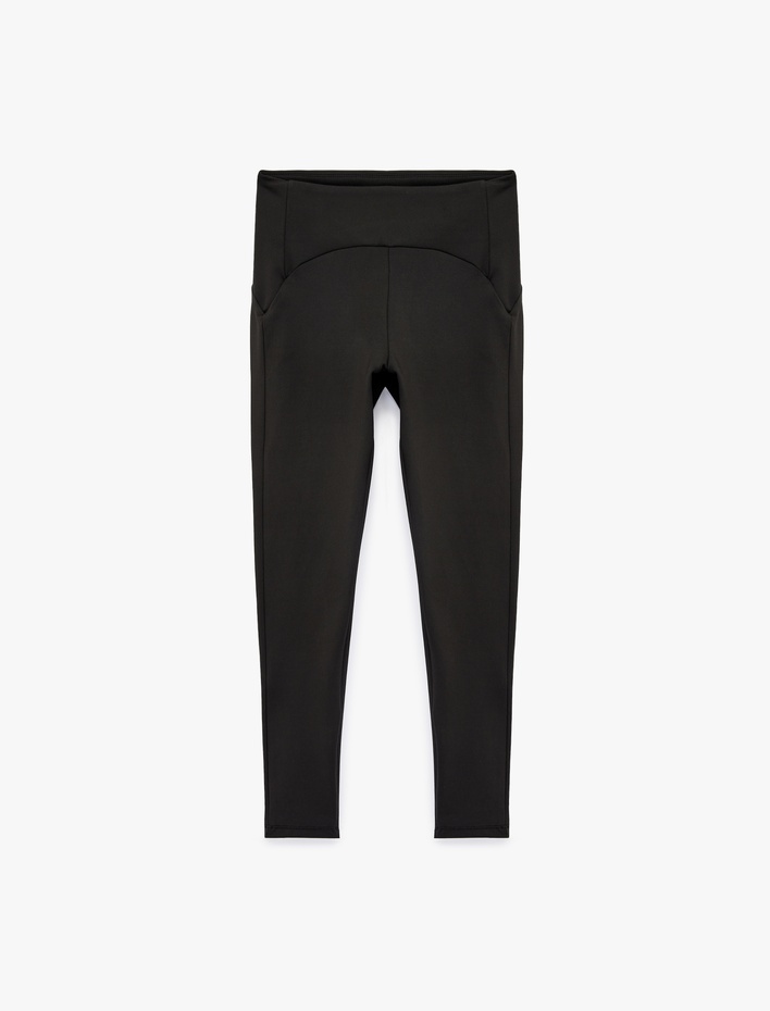  Yüksek Bel Slim Fit Dikiş Detaylı İnterlok Spor Tayt