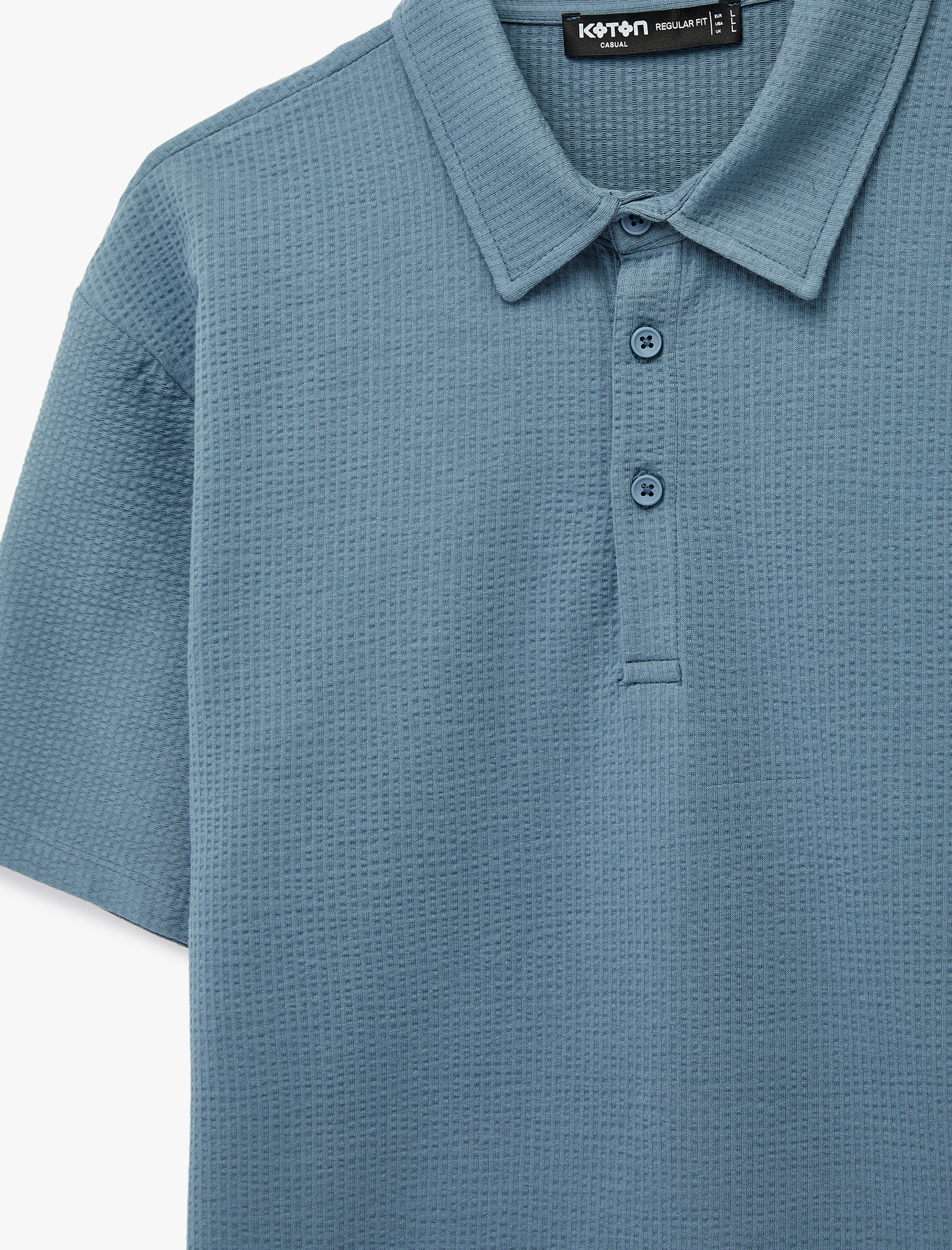   Regular Fit Kısa Kollu Dokulu Pamuklu Polo Yaka Tişört