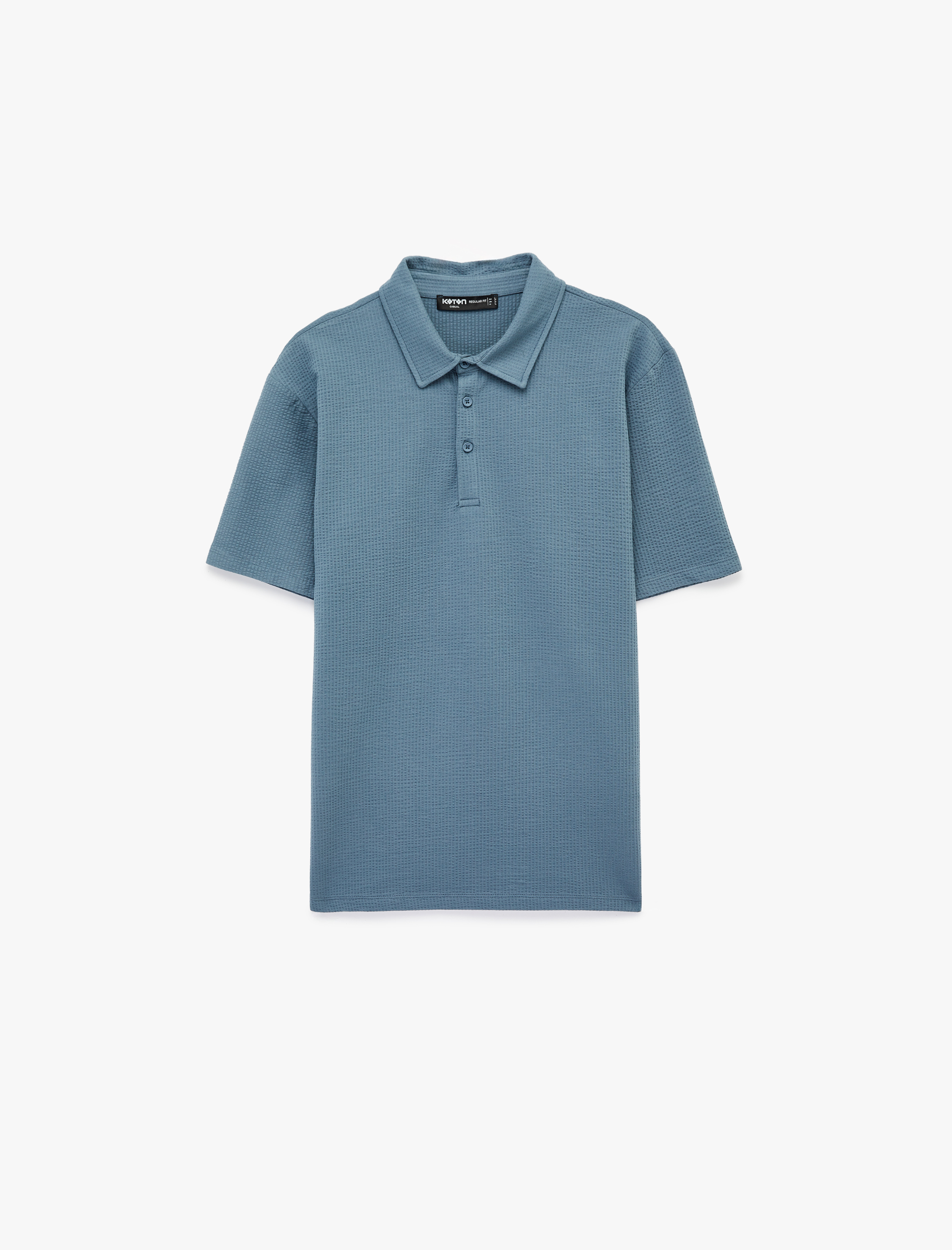   Regular Fit Kısa Kollu Dokulu Pamuklu Polo Yaka Tişört