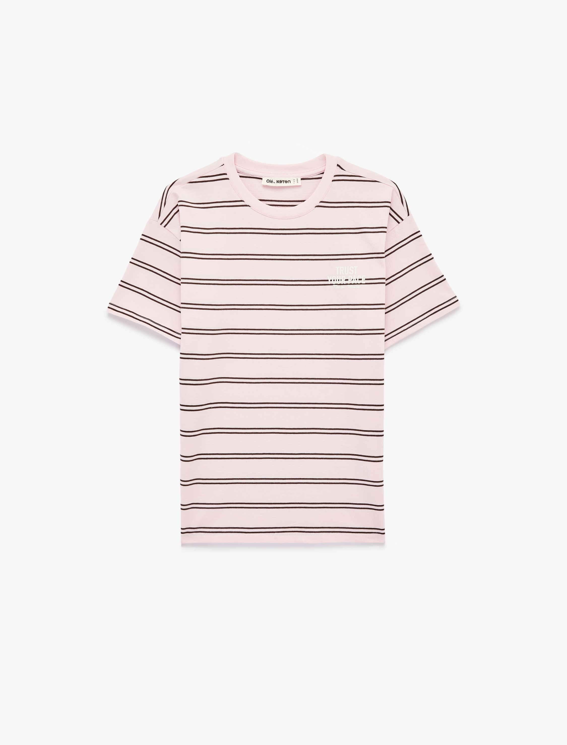   Rahat Kalıp Kısa Kollu Bisiklet Yaka Çizgili Tişört