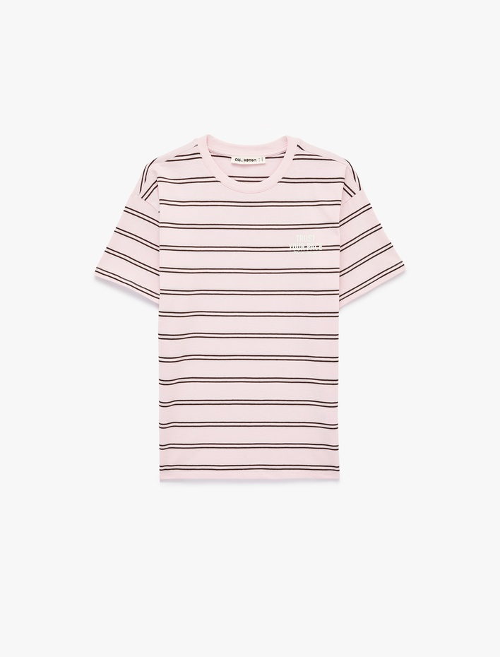  Rahat Kalıp Kısa Kollu Bisiklet Yaka Çizgili Tişört