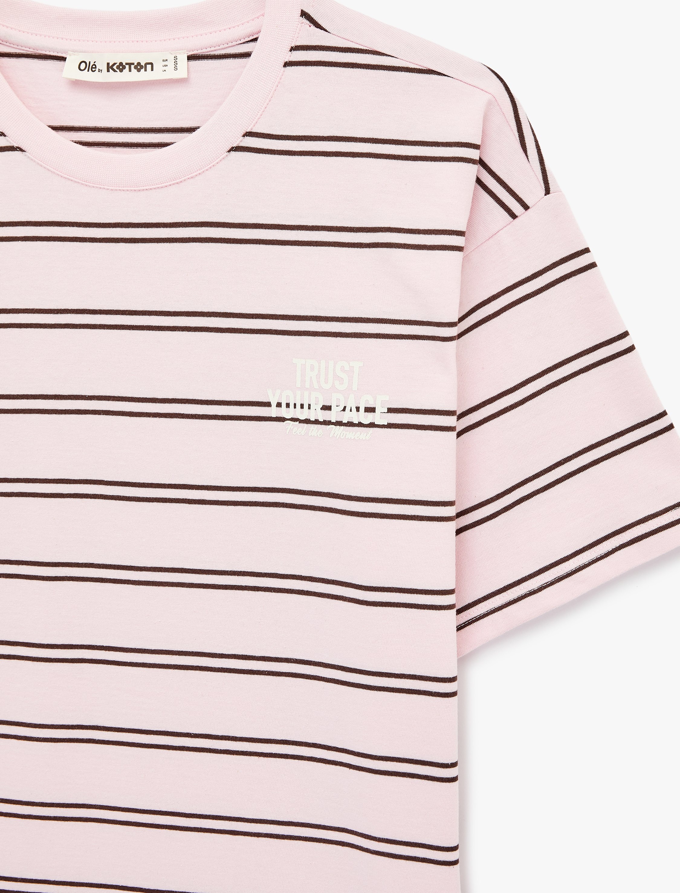   Rahat Kalıp Kısa Kollu Bisiklet Yaka Çizgili Tişört