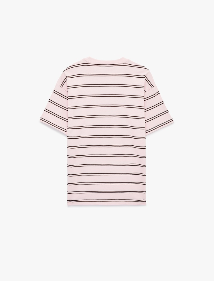  Rahat Kalıp Kısa Kollu Bisiklet Yaka Çizgili Tişört