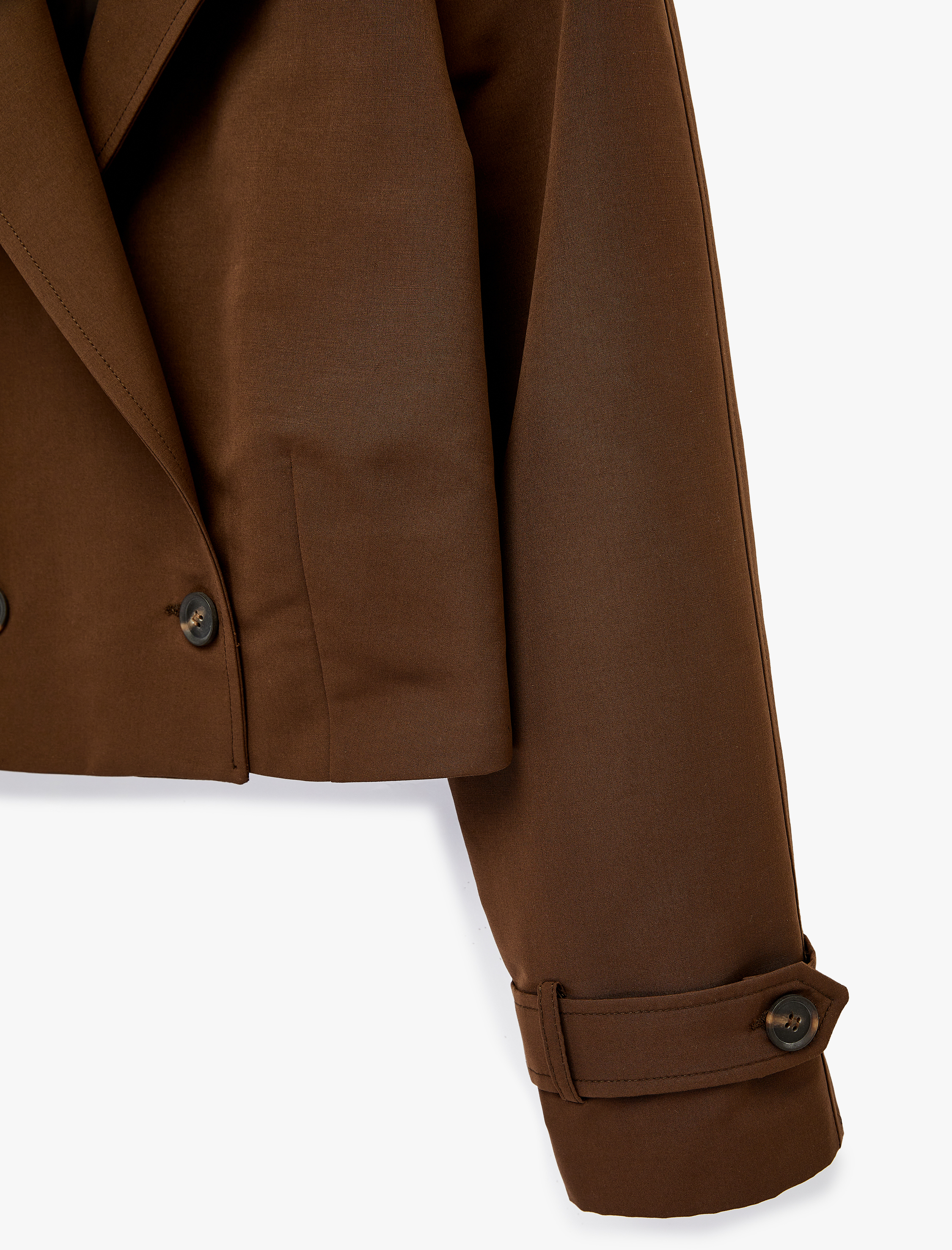   Düğmeli Kruvaze Yaka Uzun Kollu Gabardin Crop Ceket