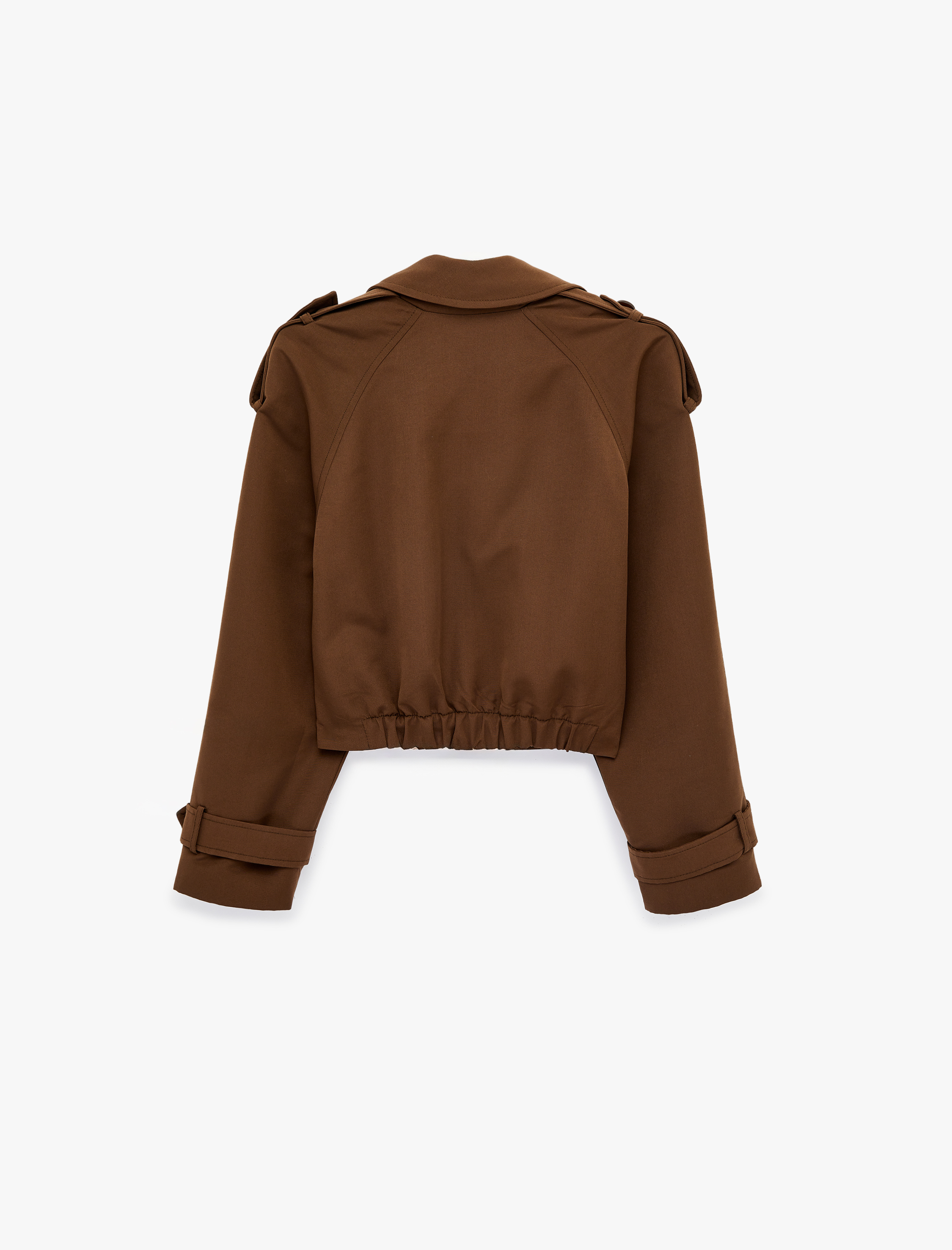   Düğmeli Kruvaze Yaka Uzun Kollu Gabardin Crop Ceket