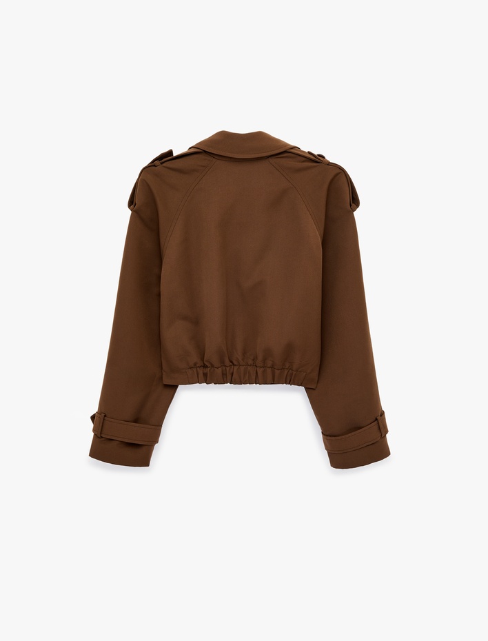  Düğmeli Kruvaze Yaka Uzun Kollu Gabardin Crop Ceket