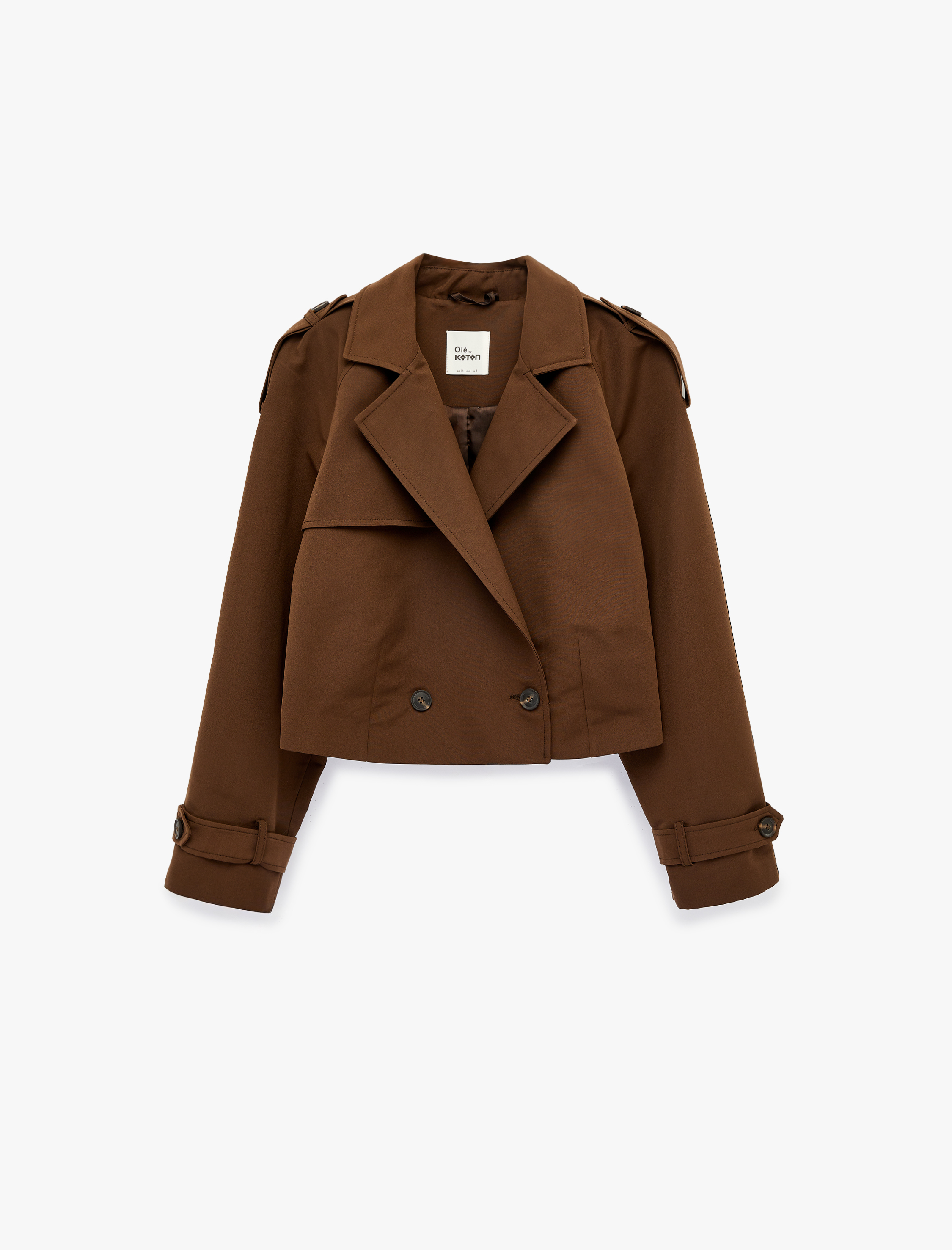   Düğmeli Kruvaze Yaka Uzun Kollu Gabardin Crop Ceket