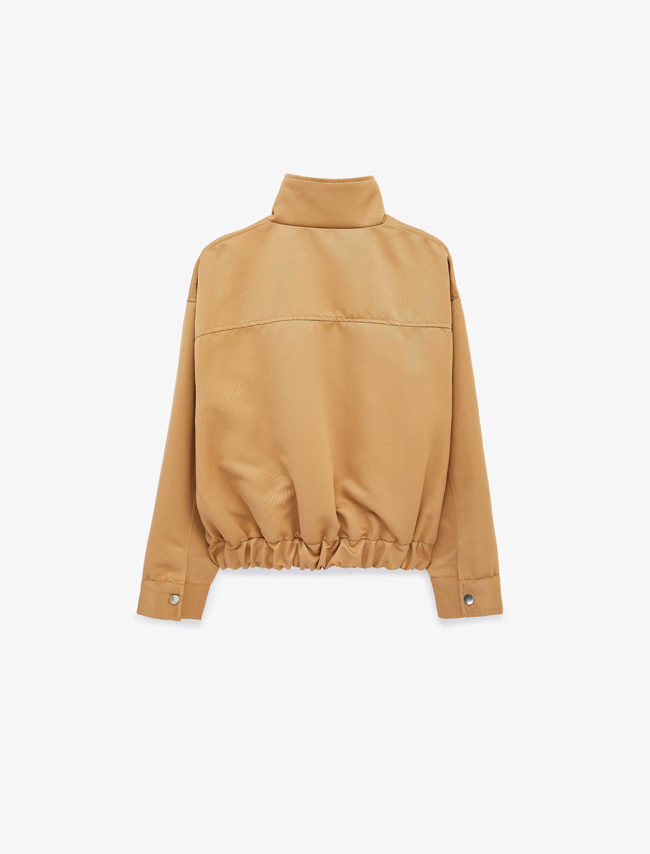   Cep Detaylı Çıtçıt Düğmeli Fermuarlı Crop Dik Yaka Mevsimlik Ceket