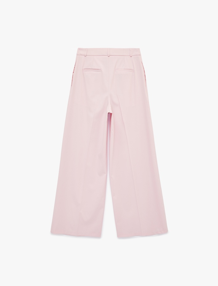  Yüksek Bel Viskon Karışımlı Geniş Paça Pantolon