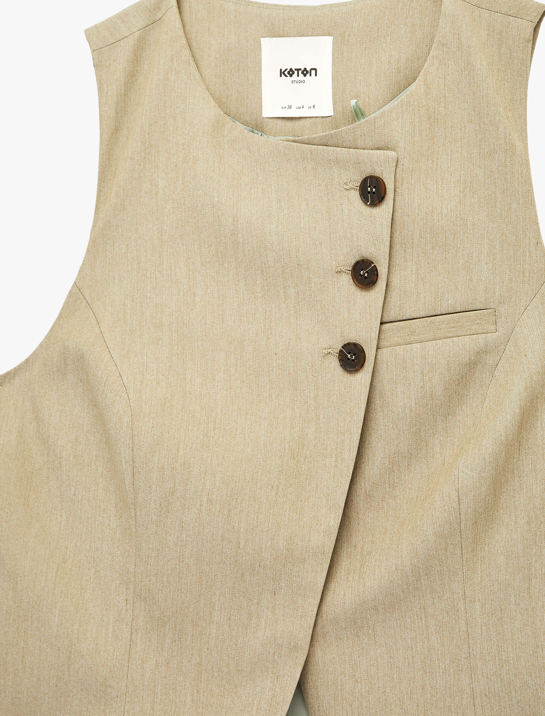   Asimetrik Kesim Düğme Detaylı Kolsuz Viskon Karışımlı Blazer Yelek