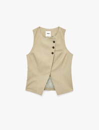 Asimetrik Kesim Düğme Detaylı Kolsuz Viskon Karışımlı Blazer Yelek