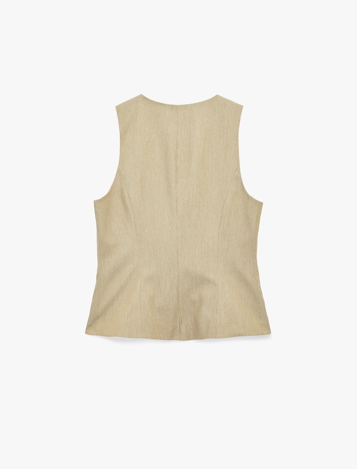  Asimetrik Kesim Düğme Detaylı Kolsuz Viskon Karışımlı Blazer Yelek