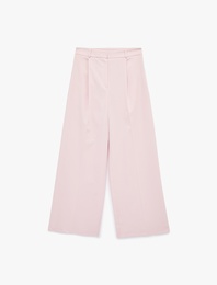 Yüksek Bel Viskon Karışımlı Geniş Paça Pantolon