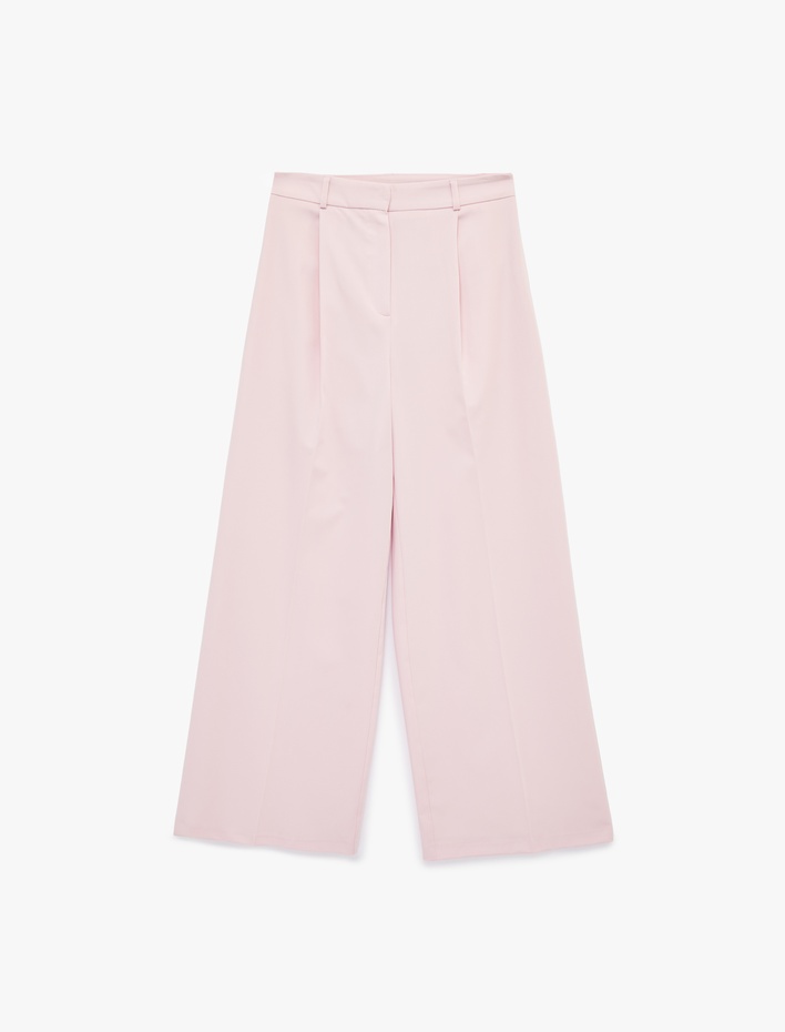  Yüksek Bel Viskon Karışımlı Geniş Paça Pantolon