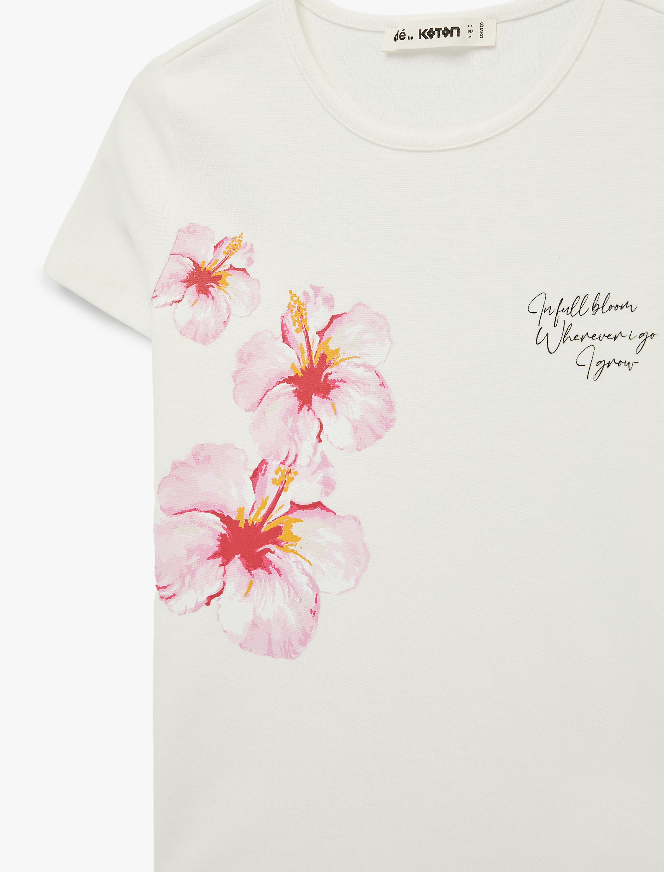   Slim Fit Kısa Kollu Bisiklet Yaka Pamuklu Hibiskus Baskılı Tişört